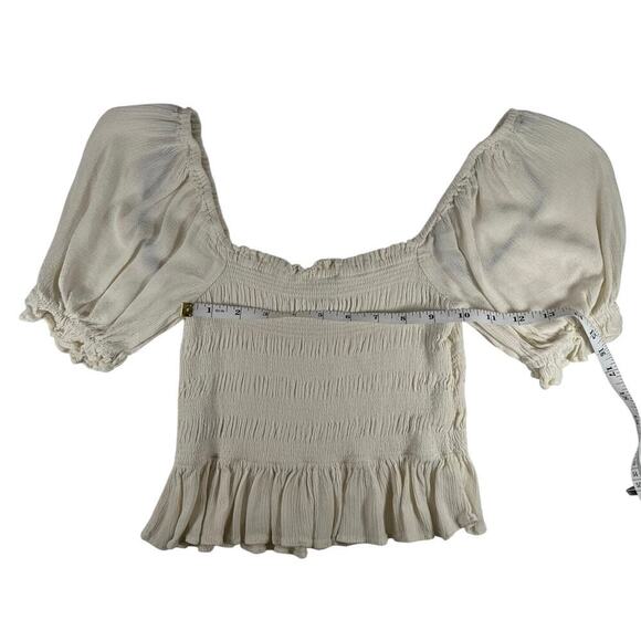 Forever 21 Ivory Ruffled Crop Top with Puff Sleeves Girls Juniors Size Small S - Picture 6 of 8